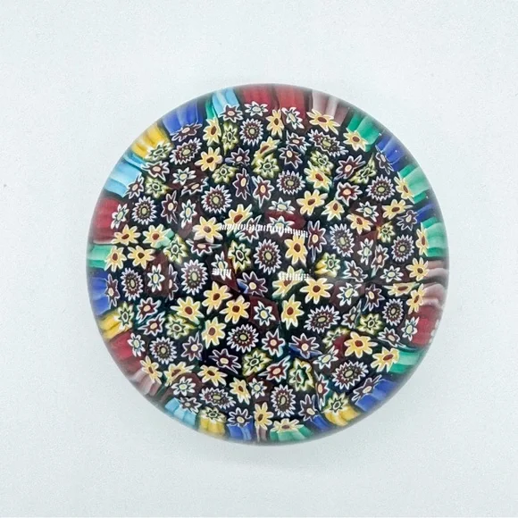 Murano Millefiori Paperweight  Vintage Art Glass Italy Sticker Paper Weight - Picture 6 of 14